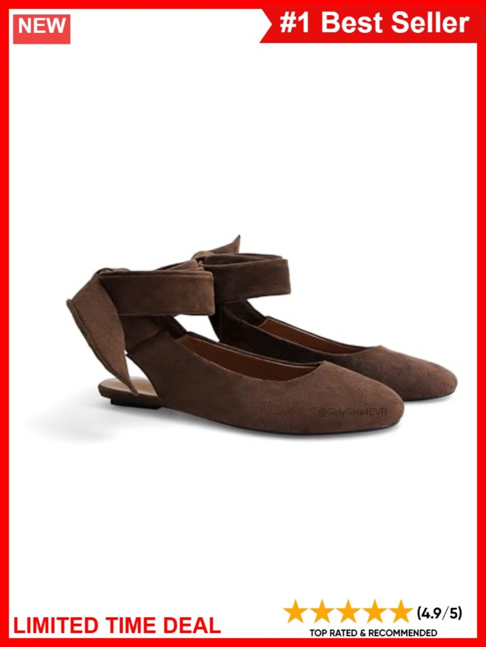 Suede Lace Up Ballet Flats Round Toe Slingback Ankle Strap